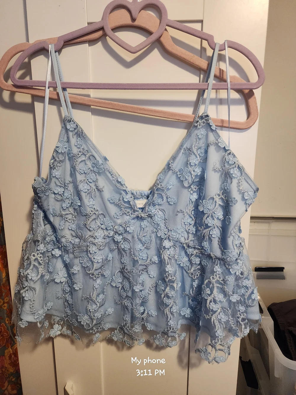 Altar'd State Light Blue And Silver Lace Floral Camisole Top - Picture 1 of 5